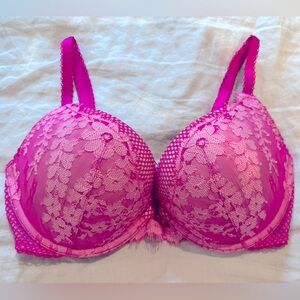 Victoria's Secret Dream Angels Pushup Hot Pink Lace Bra 32DD